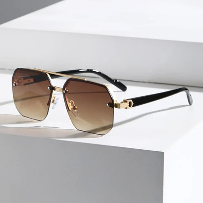 Harry Rimless Geometric Sunglasses | Double Bridge Geometric Sunglasses