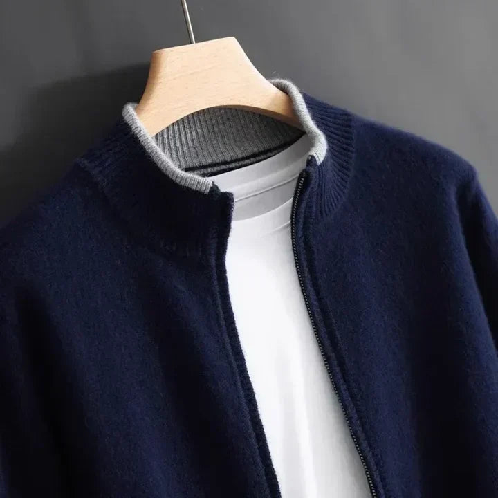 Arthur Regular Fit Cardigan | Stand Collar Zip Front Cardigan