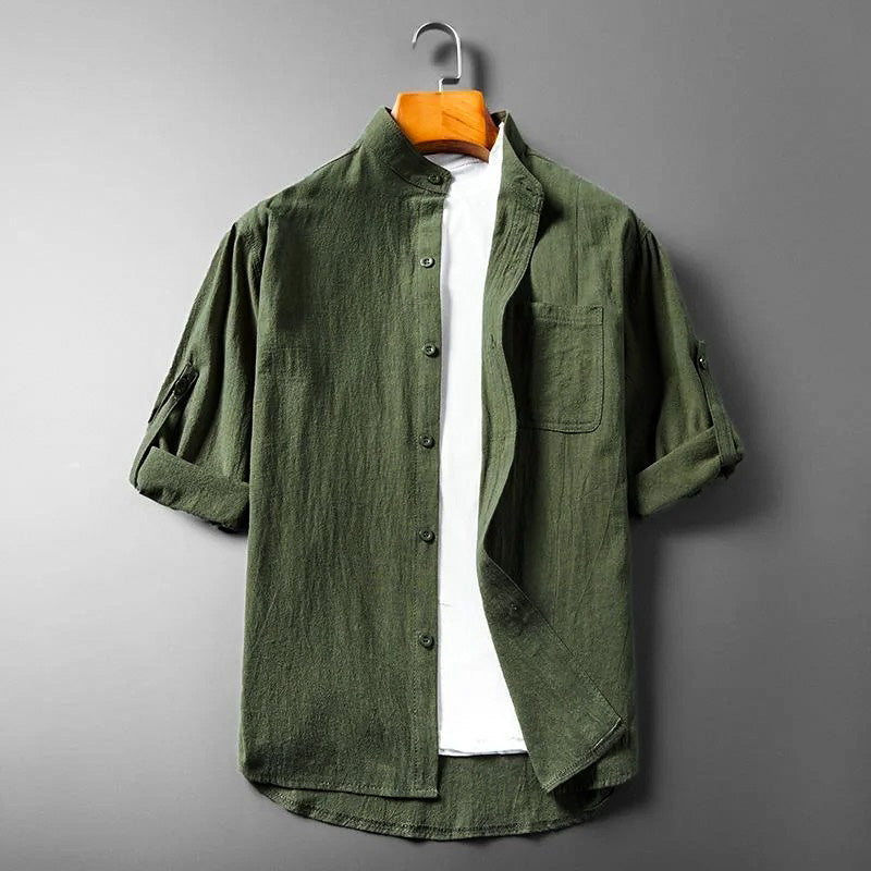 Mandarin Collar Button-Up Shirt for Men – Lightweight Casual Summer Style