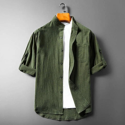Mandarin Collar Button-Up Shirt for Men – Lightweight Casual Summer Style