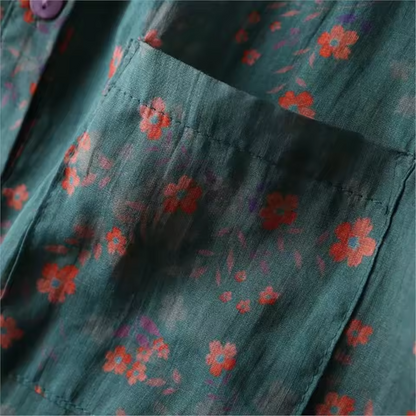 Relaxed Fit Floral Half-Placket Shirt for Women – Stylish & Breathable