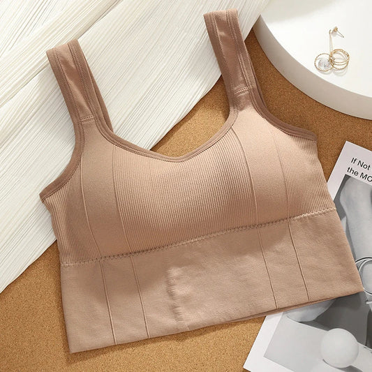 Olivia Ribbed Fitted Seamless Bra | Scoop Neck Solid Bra