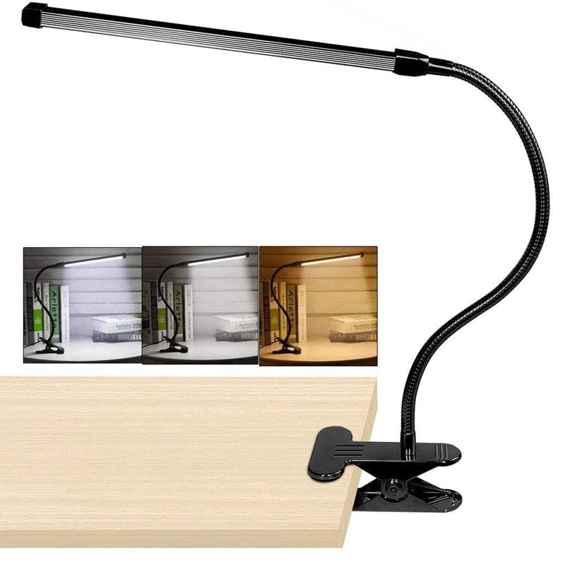Clip-On Desk Lamp with Flexible Arm and LED Lighting