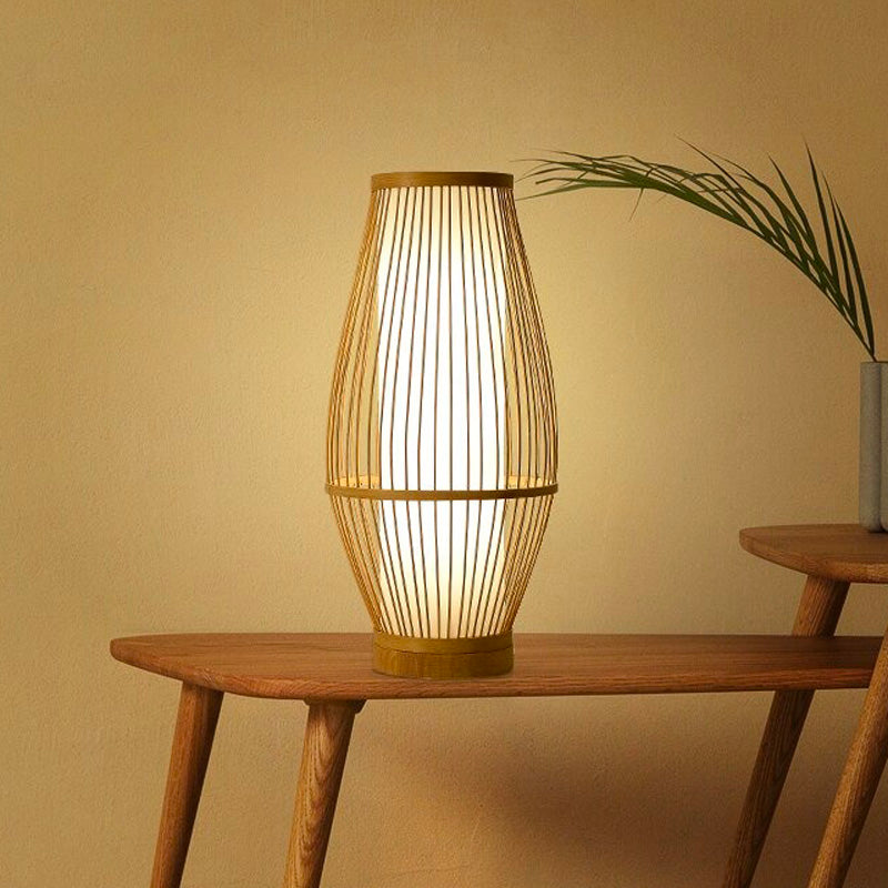 Table Lamp With Hand-Woven Bamboo Frame