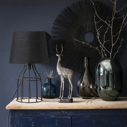 Industrial Wireframe Table Lamp with Fabric Shade