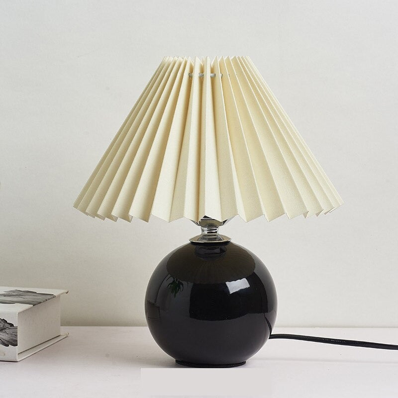 Vintage Ceramic Table Lamp with Pleated Shade