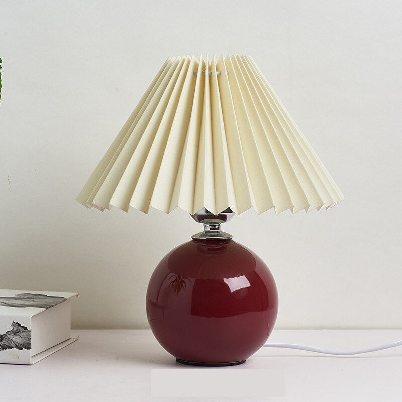 Vintage Ceramic Table Lamp with Pleated Shade