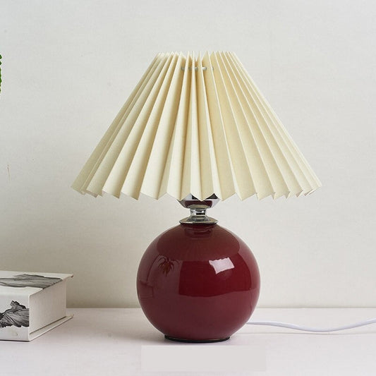 Vintage Ceramic Table Lamp with Pleated Shade
