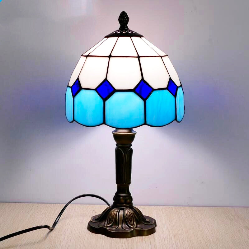Vintage Stained Glass Table Lamp with Intricate Metal Base