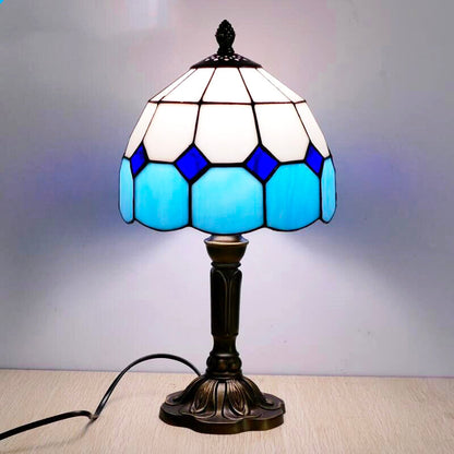 Vintage Stained Glass Table Lamp with Intricate Metal Base