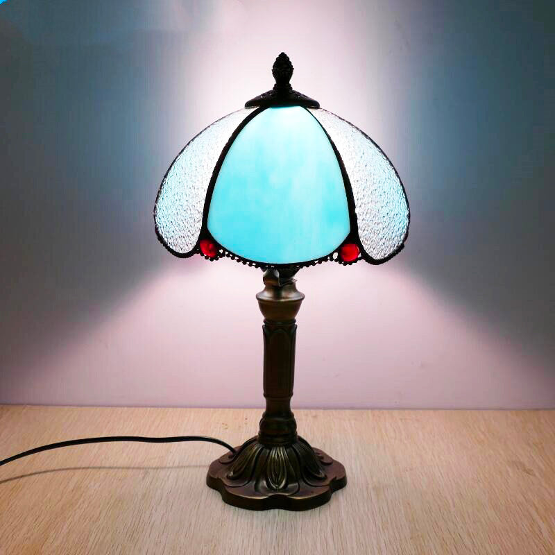 Vintage Stained Glass Table Lamp with Intricate Metal Base
