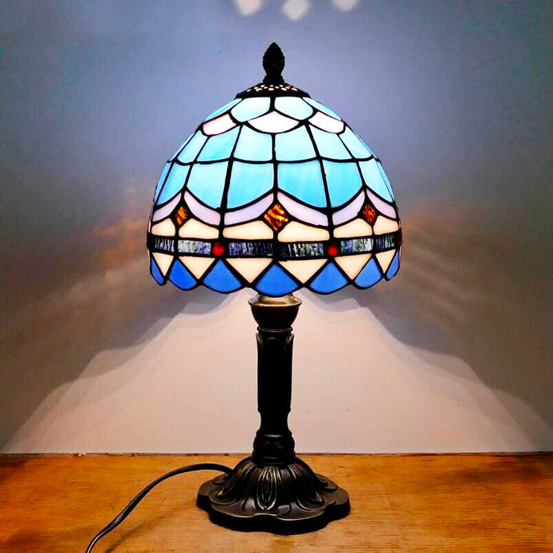 Vintage Stained Glass Table Lamp with Intricate Metal Base