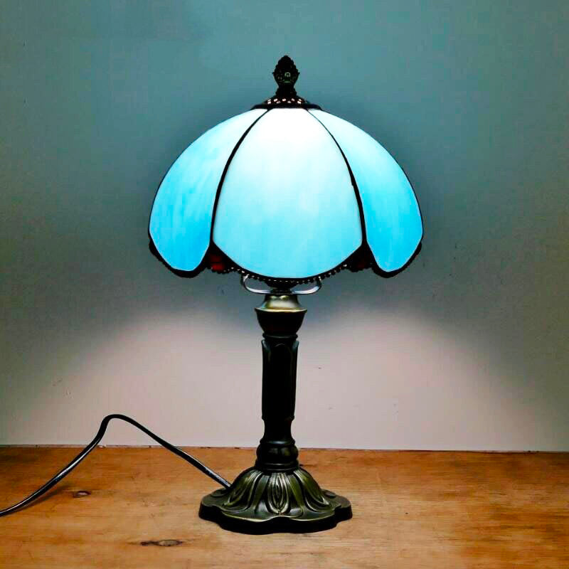 Vintage Stained Glass Table Lamp with Intricate Metal Base