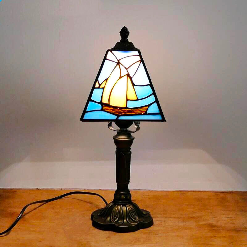 Vintage Stained Glass Table Lamp with Intricate Metal Base