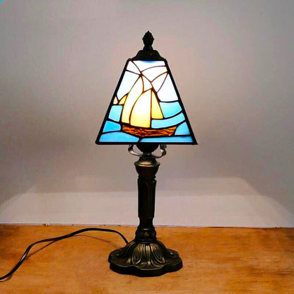 Vintage Stained Glass Table Lamp with Intricate Metal Base