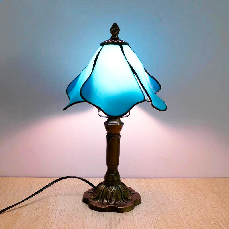 Vintage Stained Glass Table Lamp with Intricate Metal Base