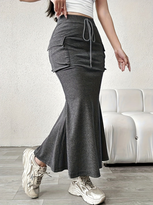 Isla Mermaid Ribbed Cargo Skirt | Drawstring Waist Cargo Skirt