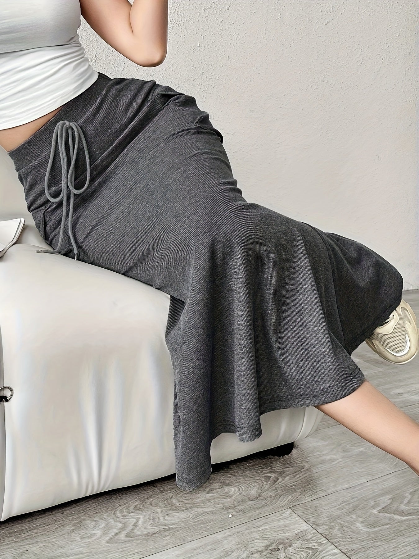 Isla Mermaid Ribbed Cargo Skirt | Drawstring Waist Cargo Skirt