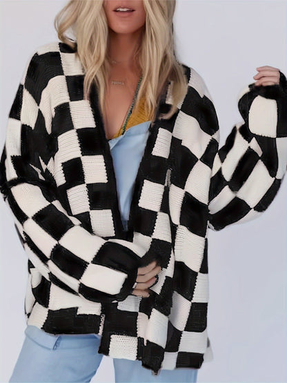 Isla Oversized Cardigan | Check Mid-Thigh Length Cardigan