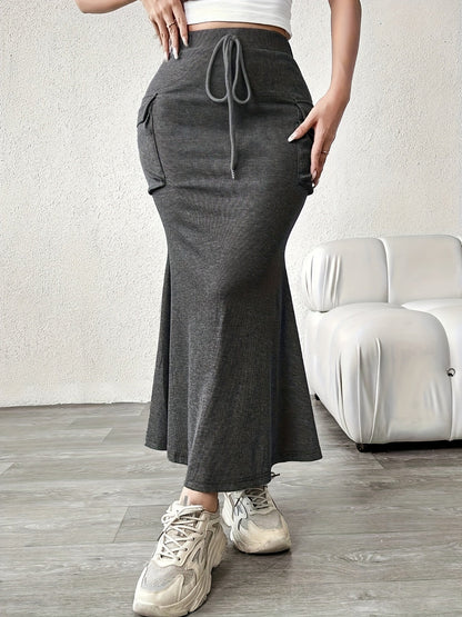 Isla Mermaid Ribbed Cargo Skirt | Drawstring Waist Cargo Skirt