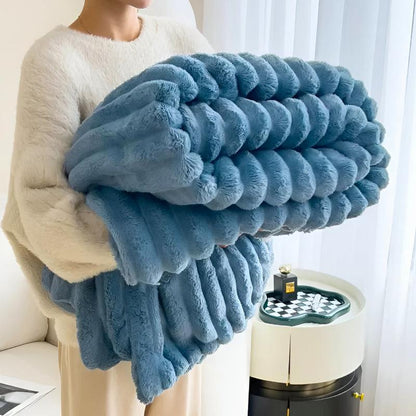 Oversized Plush Throw Blanket with Ribbed Texture
