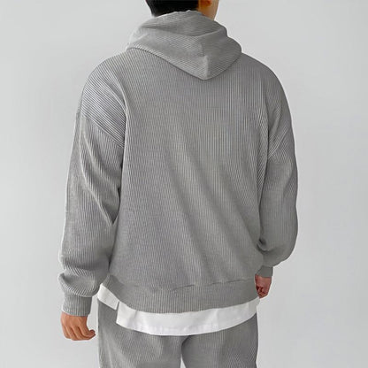 Theodore Oversized Hoodie | Ribbed Drawstring Kangaroo Pocket Hoodie