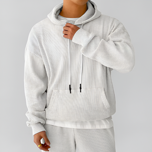 Theodore Oversized Hoodie | Ribbed Drawstring Kangaroo Pocket Hoodie