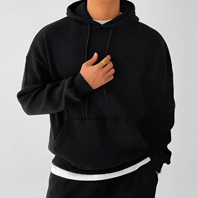 Theodore Oversized Hoodie | Ribbed Drawstring Kangaroo Pocket Hoodie
