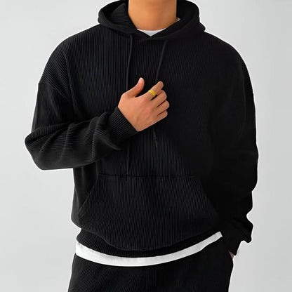 Theodore Oversized Hoodie | Ribbed Drawstring Kangaroo Pocket Hoodie