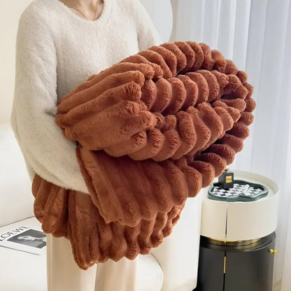Oversized Plush Throw Blanket with Ribbed Texture