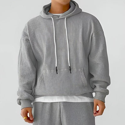 Theodore Oversized Hoodie | Ribbed Drawstring Kangaroo Pocket Hoodie