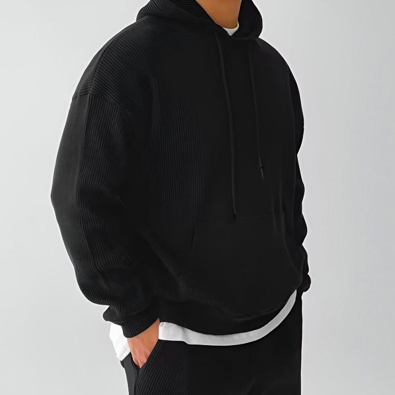 Theodore Oversized Hoodie | Ribbed Drawstring Kangaroo Pocket Hoodie