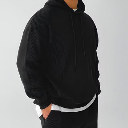 Theodore Oversized Hoodie | Ribbed Drawstring Kangaroo Pocket Hoodie