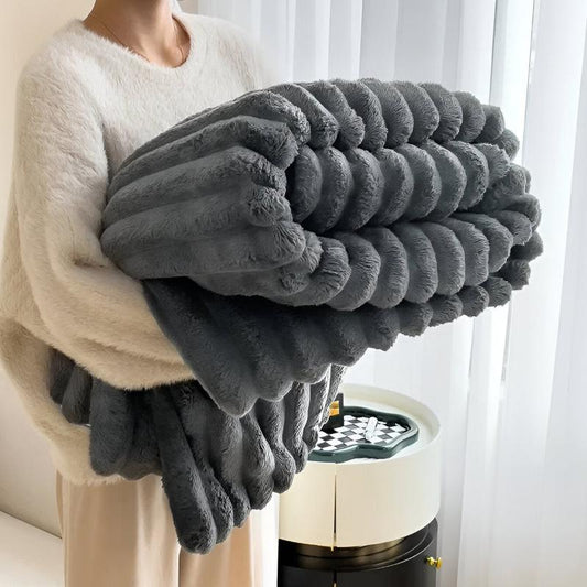 Oversized Plush Throw Blanket with Ribbed Texture