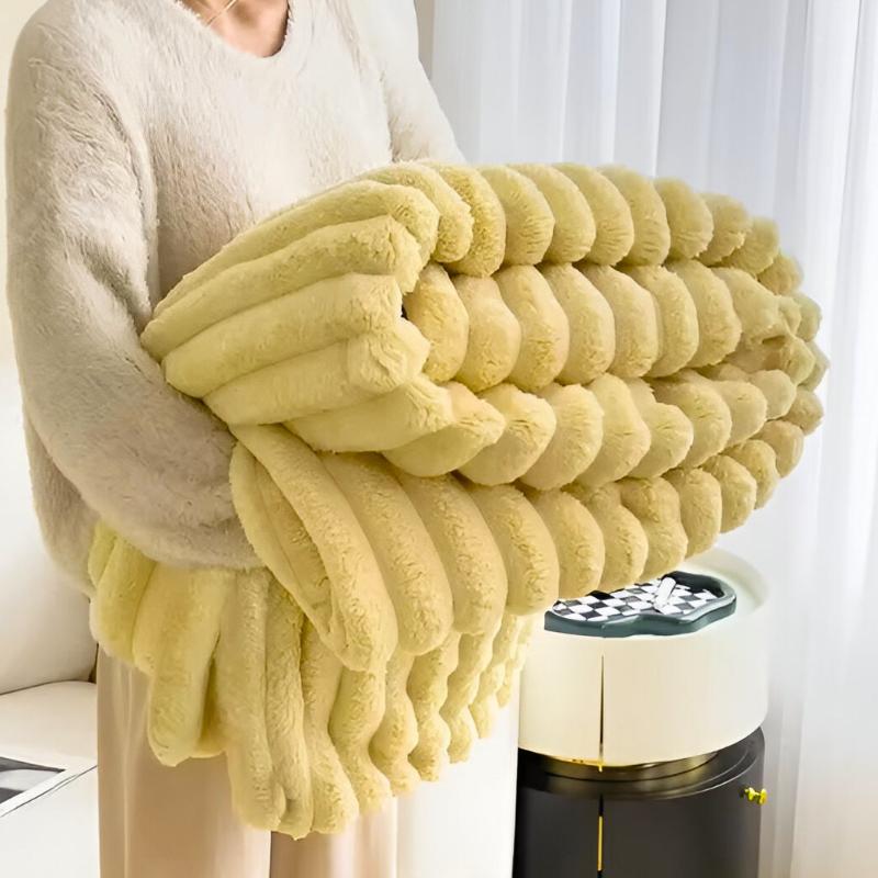 Oversized Plush Throw Blanket with Ribbed Texture