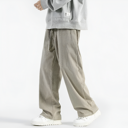 Arthur Relaxed Fit Pants | Ribbed Drawstring Waist Casual Pants