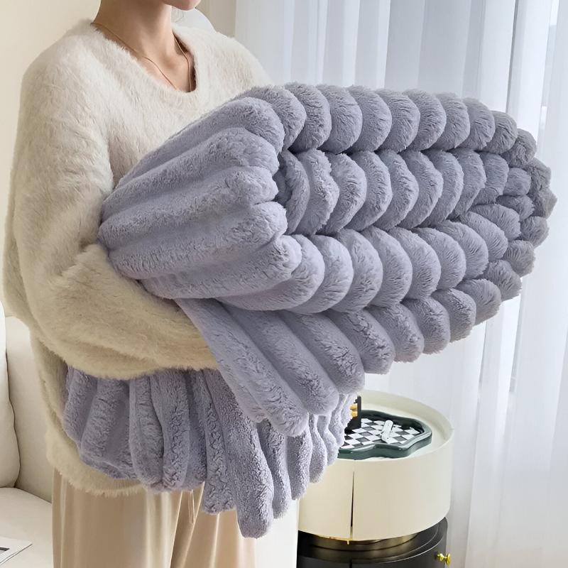 Oversized Plush Throw Blanket with Ribbed Texture