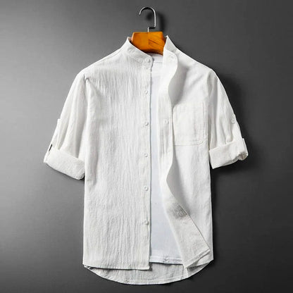 Mandarin Collar Button-Up Shirt for Men – Lightweight Casual Summer Style