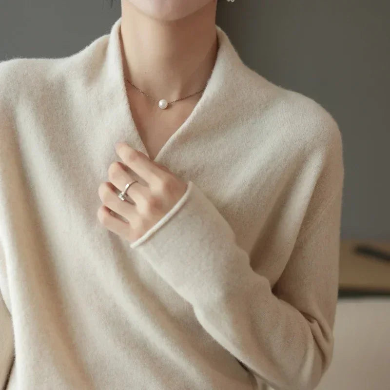 Amelia Relaxed Fit Pullover Sweater | V-Neck Wrap Front Pullover Sweater