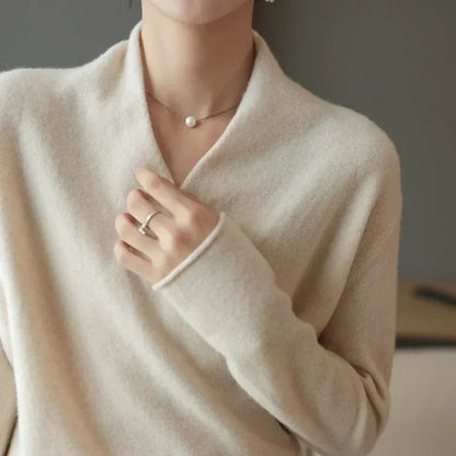 Amelia Relaxed Fit Pullover Sweater | V-Neck Wrap Front Pullover Sweater