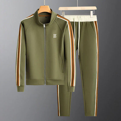 Sebastian Striped Track Jacket Two-Piece Set | Stand Collar Full Zip Men’s Tracksuit