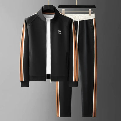 Sebastian Striped Track Jacket Two-Piece Set | Stand Collar Full Zip Men’s Tracksuit